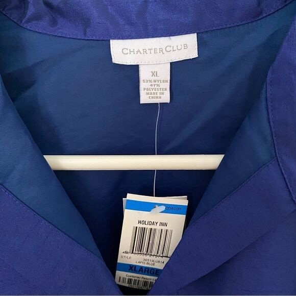 Charter Club Women’s Button Front Navy Blue Holiday Inn Shirt - Picture 2 of 4